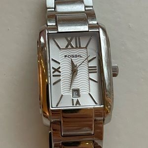 Women’s stainless FOSSIL watch - rectangular face w/ roman numerals